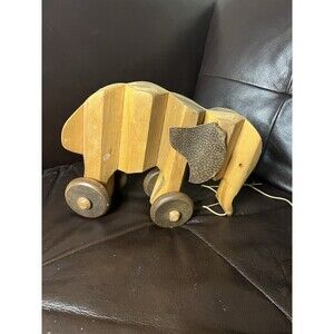 Tucker toy Wooden Articulated Elephant Pull-Along Toy Vintage 1950’s 9”